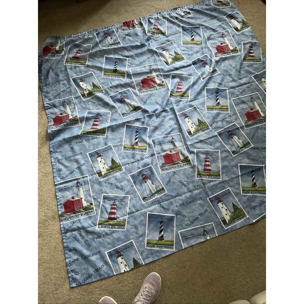 VTG Daisy Kingdom Lighthouse Cape Cod Nautical Blue Coastal Shower Curtain